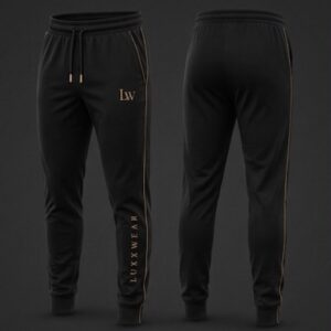celana jogger pria, jogger pants mewah, celana training panjang, athleisure jogger hitam, luxxwear gold jogger